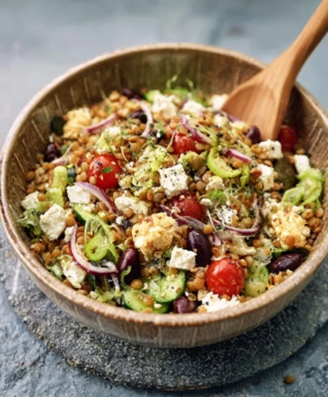 5-Minuten-Meal-Prep: Proteinreicher Linsen-Feta-Salat