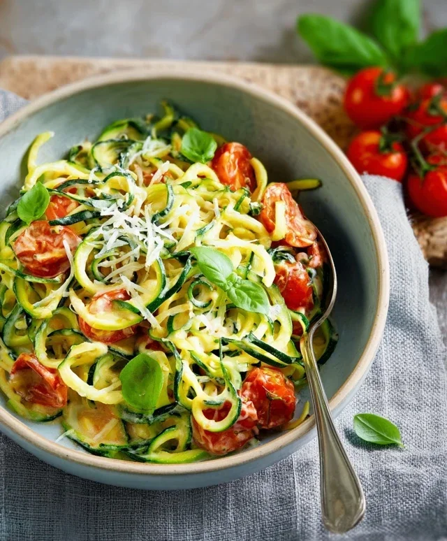 Zucchini-Spaghetti in cremiger Sauce– Zoodles