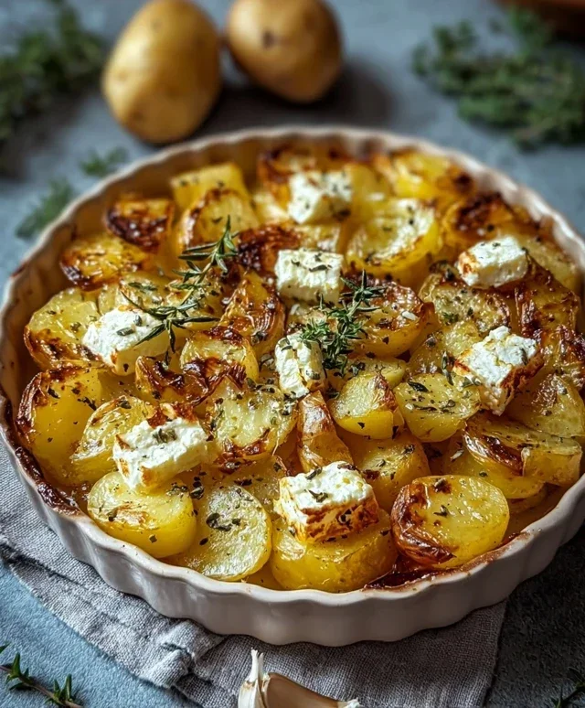 Geröstete Kartoffeln mit gebackenem Feta und Knoblauch genießen!