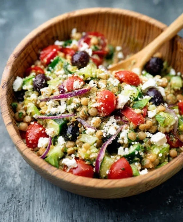 5-Minuten-Meal-Prep: Proteinreicher Linsen-Feta-Salat