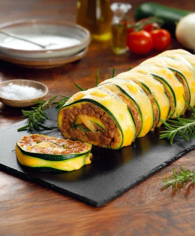 Zucchini-Hackfleisch-Rolle mit Cheddar