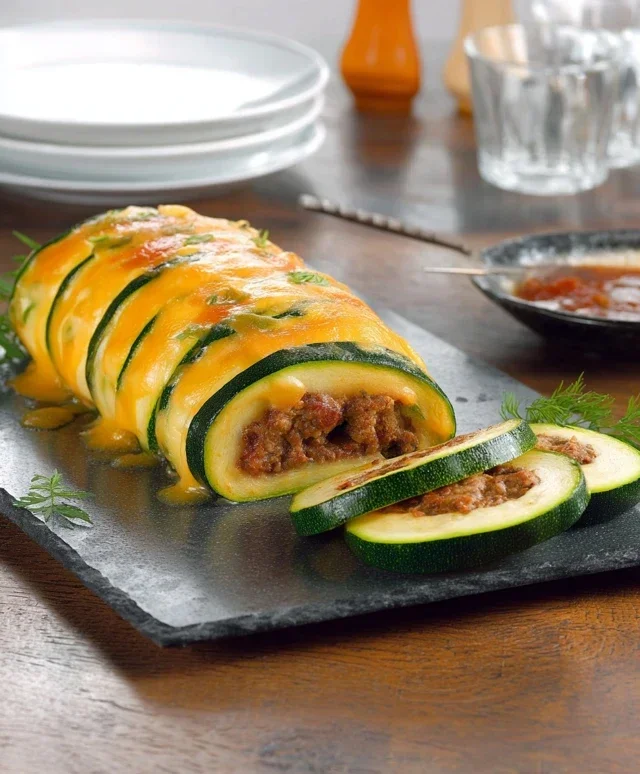 Zucchini-Hackfleisch-Rolle mit Cheddar