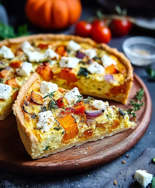 Kurbis Quiche mit Feta