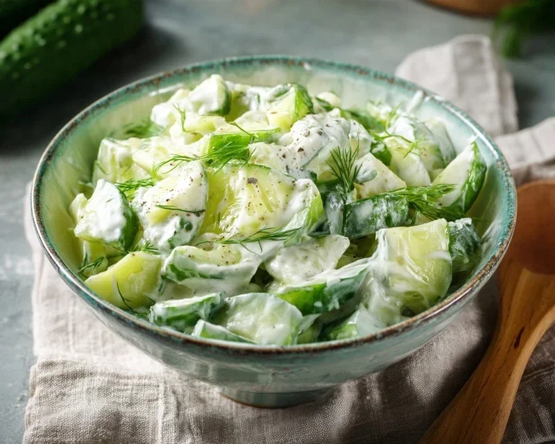 Leckerer Gurkensalat mit Joghurt Dressing