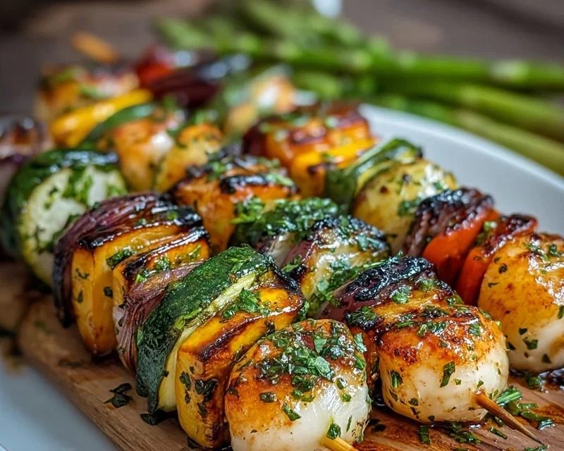 Gegrillte Gemüsespieße mit Kräutermarinade einfach zubereiten.