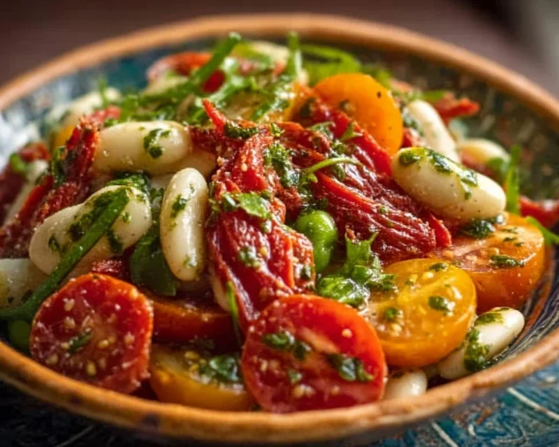 Marinierter getrockneter Tomaten-Bohnen-Salat – frisch & aromatisch