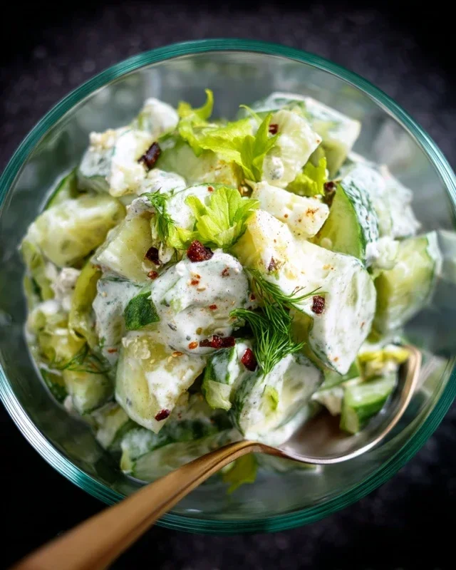 Leckerer Gurkensalat mit Joghurt Dressing