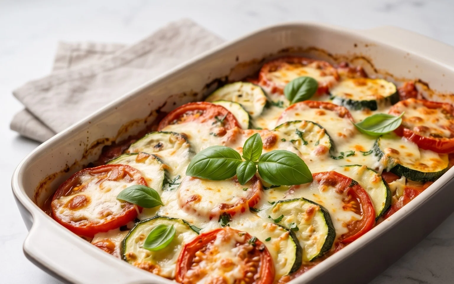 Tomaten Zucchini Auflauf mit Mozzarella