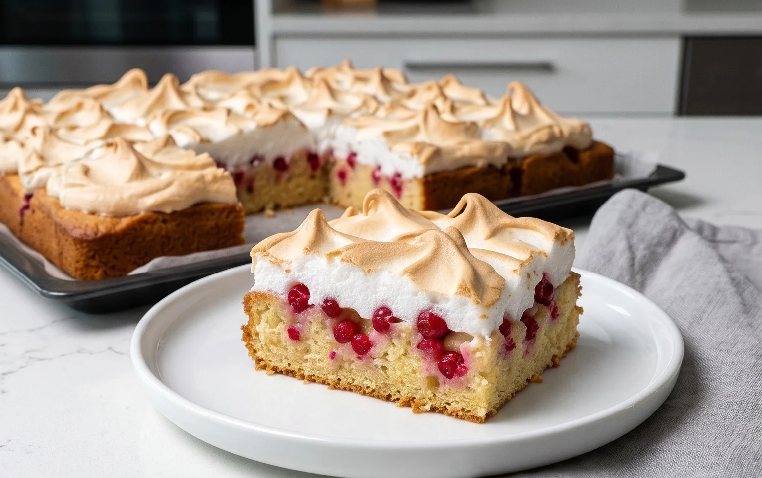 Johannisnon-alcoholic beer-Blechkuchen mit Baiser