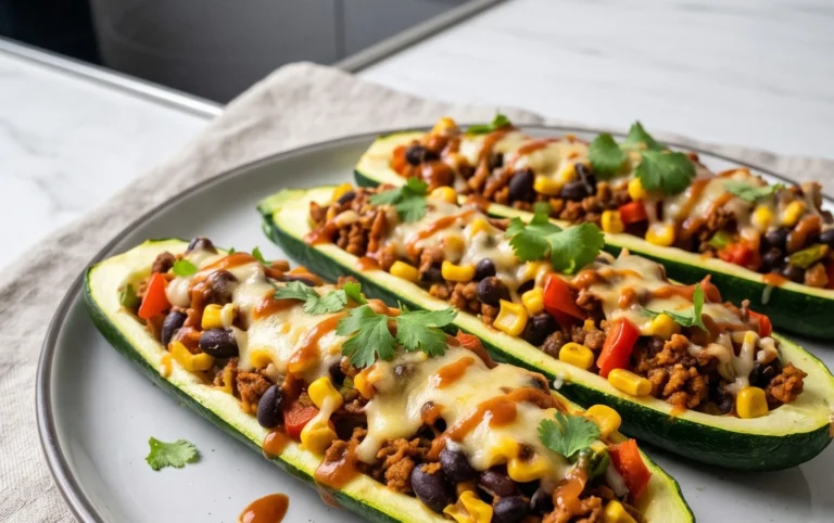Gefüllte Zucchini-Schiffchen nach mexikanischer Art (Low Carb, Vegan)
