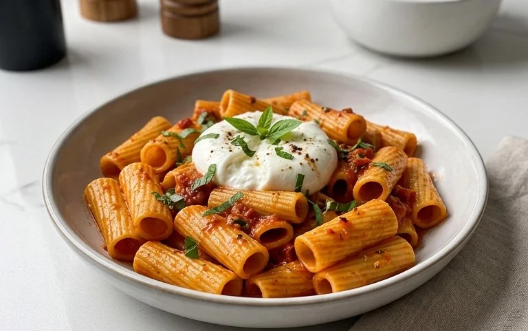 Spicy burrata rigatoni