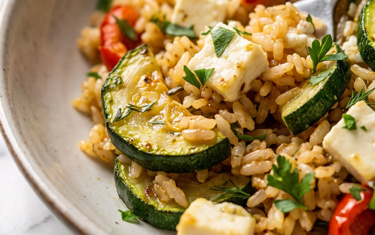 Zucchini-Reis-Pfanne mit Feta