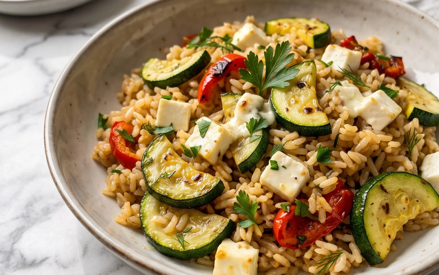 Zucchini-Reis-Pfanne mit Feta