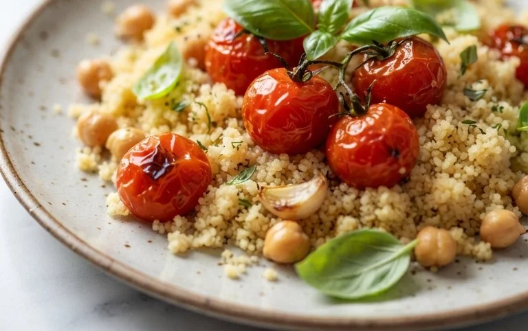 Healthy One-Pan Couscous With Garlic, Tomatoes And Basil