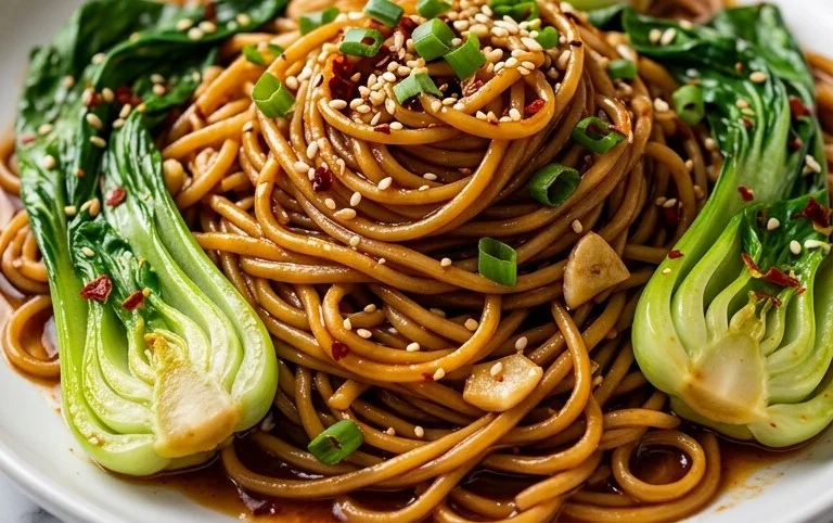 Spicy Garlic Soba Noodles with Bok Choy