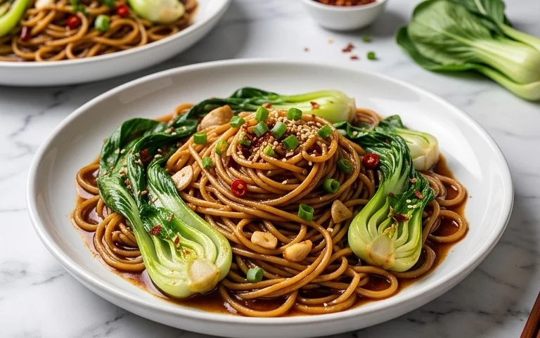 Spicy Garlic Soba Noodles with Bok Choy