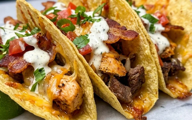 Baked Chicken Beef Bacon Ranch Tacos
