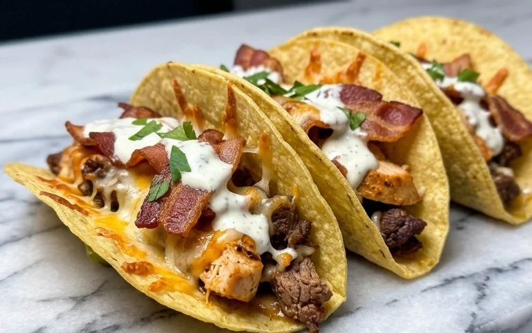 Baked Chicken Beef Bacon Ranch Tacos
