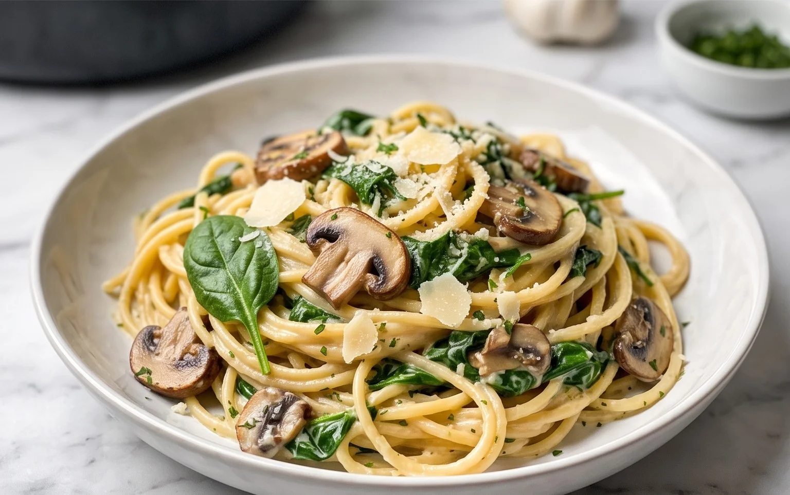 One-Pot Garlic Parmesan Pasta with Spinach and Mushrooms