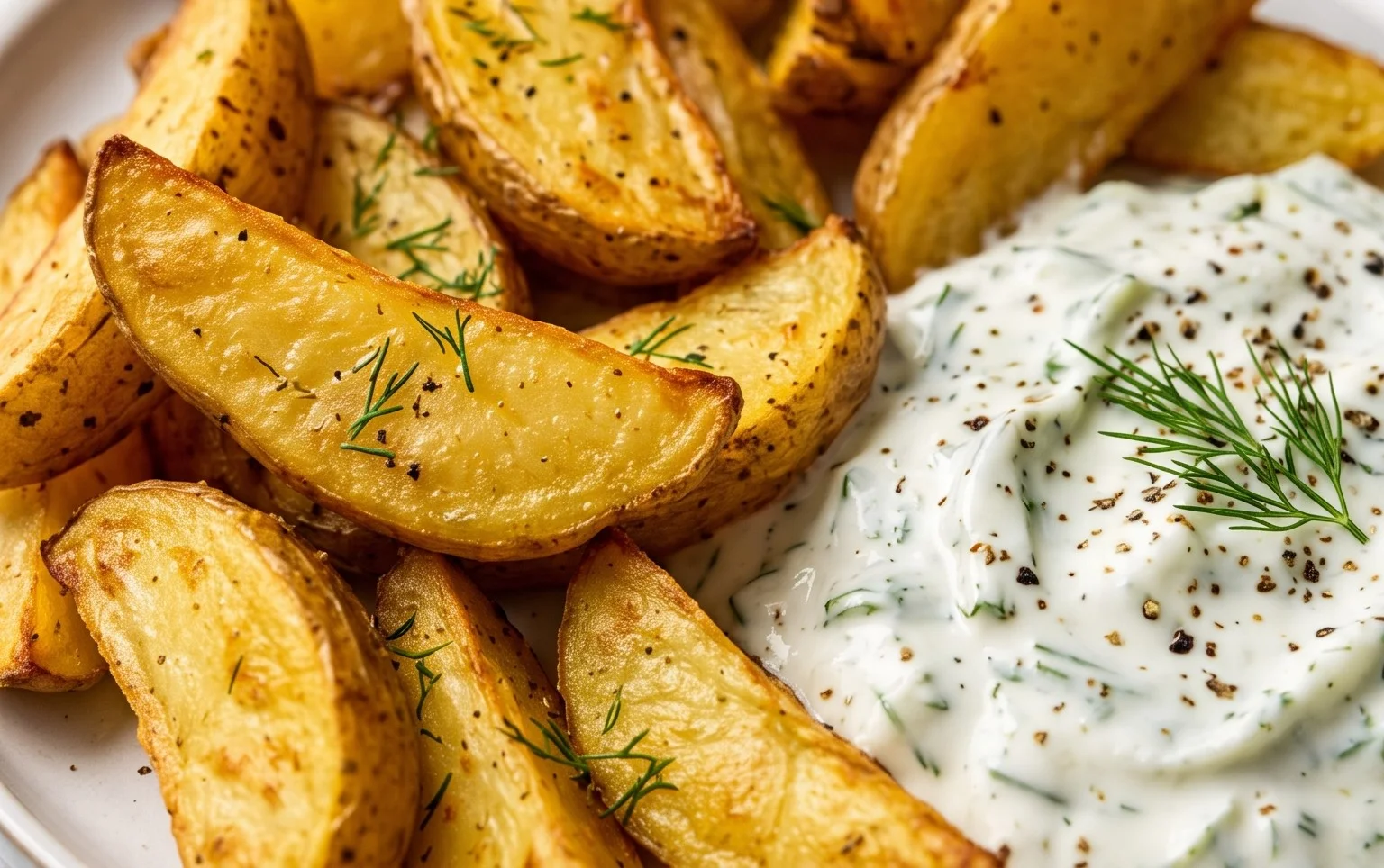 Kartoffelspalten mit Gurkendip
