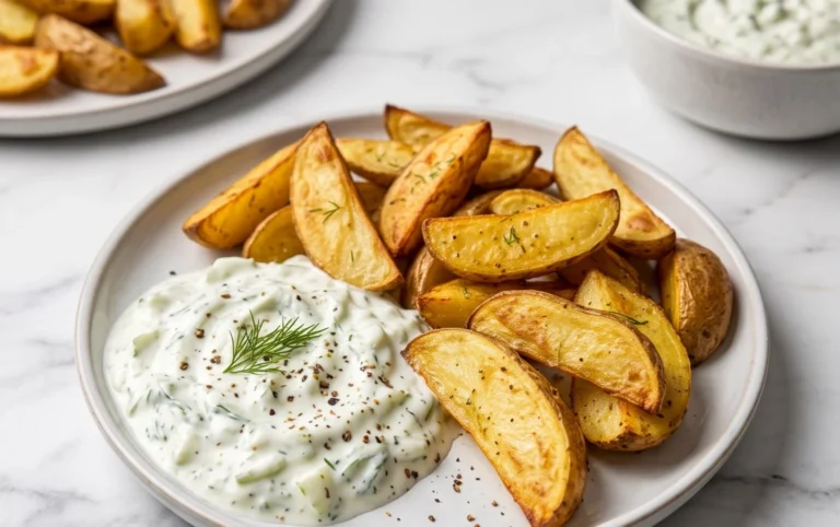 Kartoffelspalten mit Gurkendip