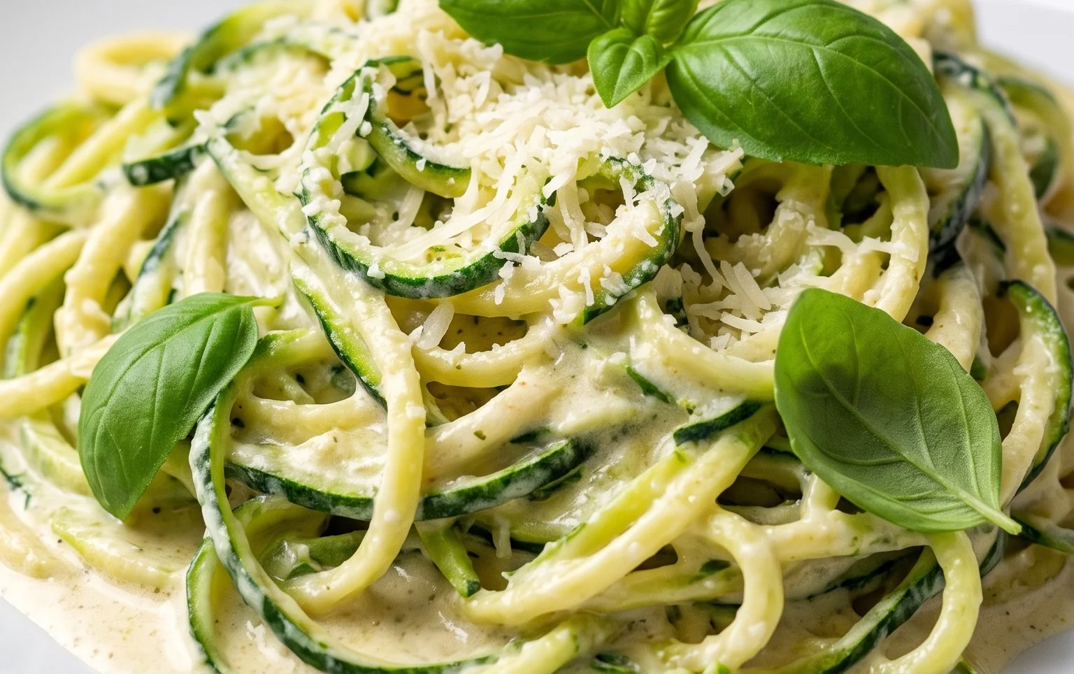 Zucchini-Spaghetti in cremiger Sauce– Zoodles