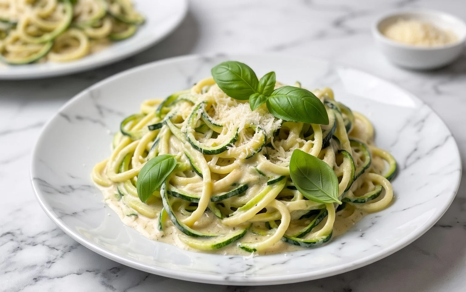 Zucchini-Spaghetti in cremiger Sauce– Zoodles