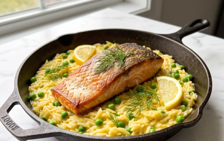 One Skillet Salmon with Lemon Orzo