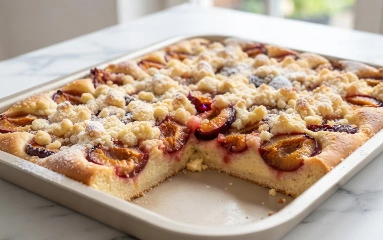 Pflaumenkuchen mit Streusel vom Blech (Quark-Öl-Teig)