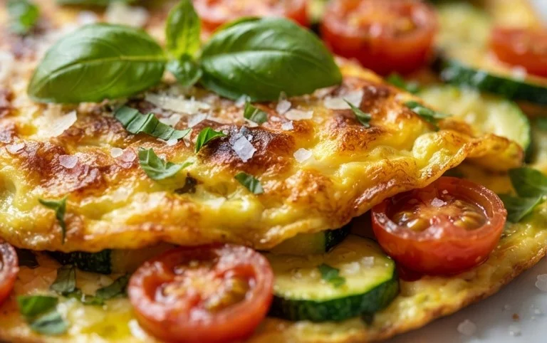 Zucchini-Omelett mit Tomaten und Basilikum