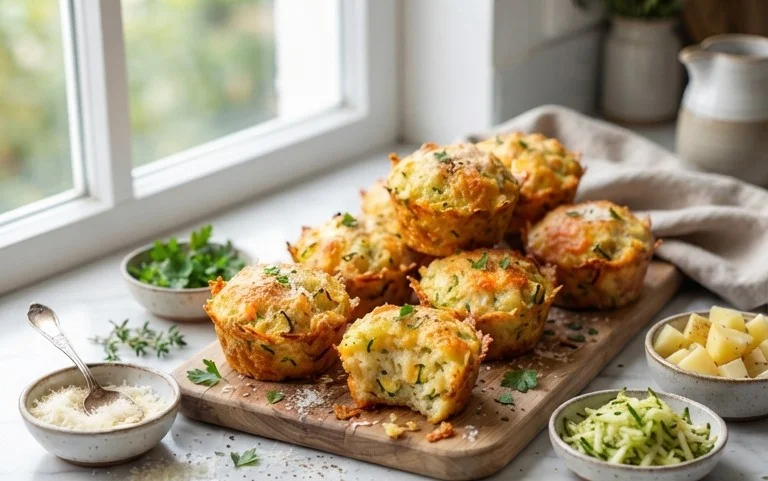 Crispy Parmesan Zucchini Potato Muffins