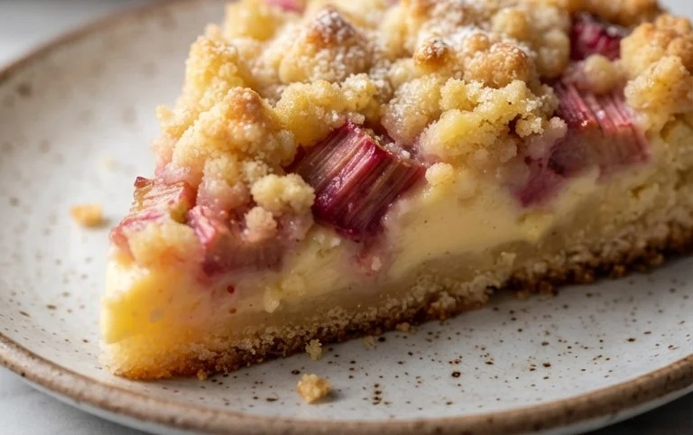 Rhabarberkuchen mit Pudding und Streuseln – wie von Oma