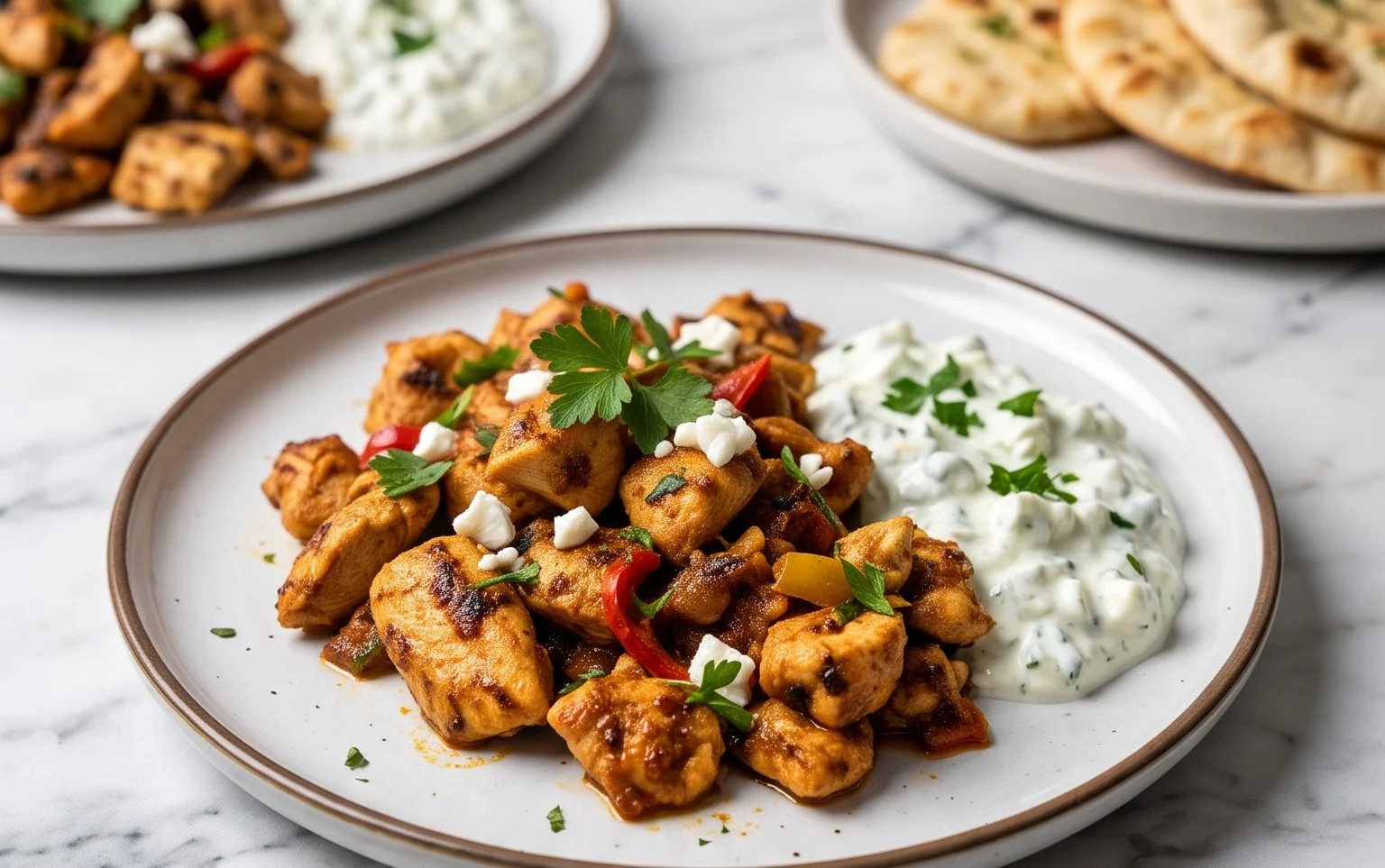 Mediterranes Hähnchen-Gyros mit Feta-Tzatziki genießen!