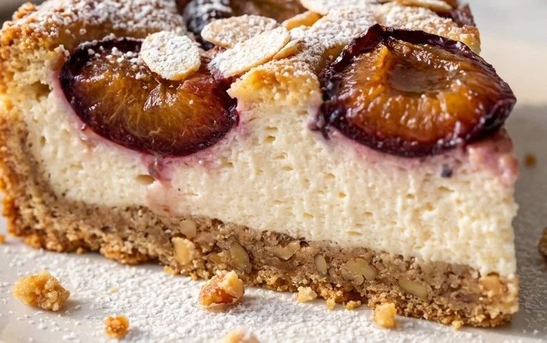 Zwetschgen-Topfenkuchen mit Nuss-Mürbteig