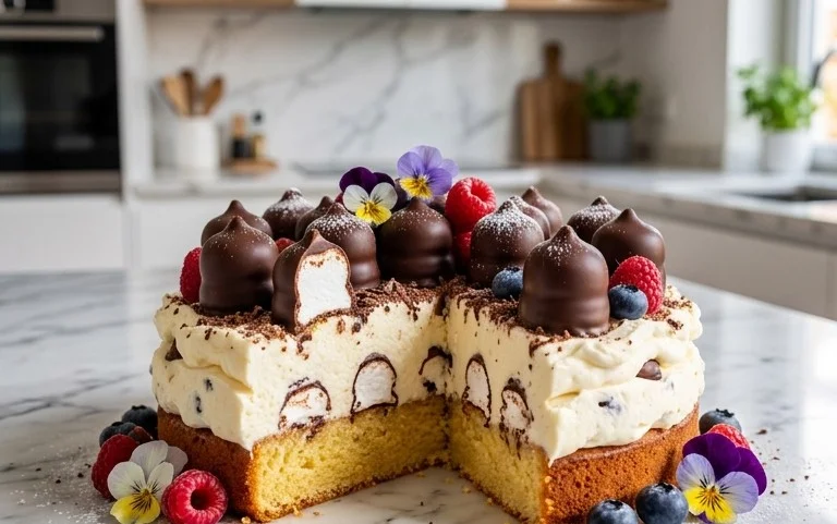 Geburtstagstorte mit Schokoküssen und Quark