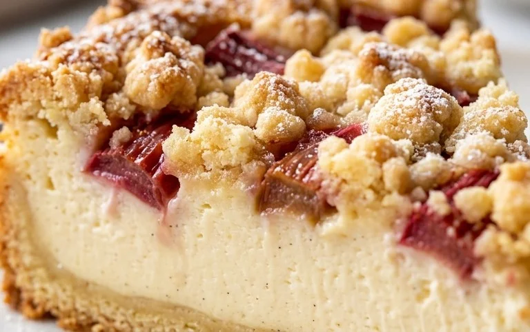 Rhabarber Quarkkuchen mit Butterstreuseln